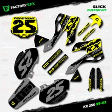 Gray & Yellow Slick Graphics Kit fits 99-02 Kawasaki Kx250 Kx 250 Decal Sticker