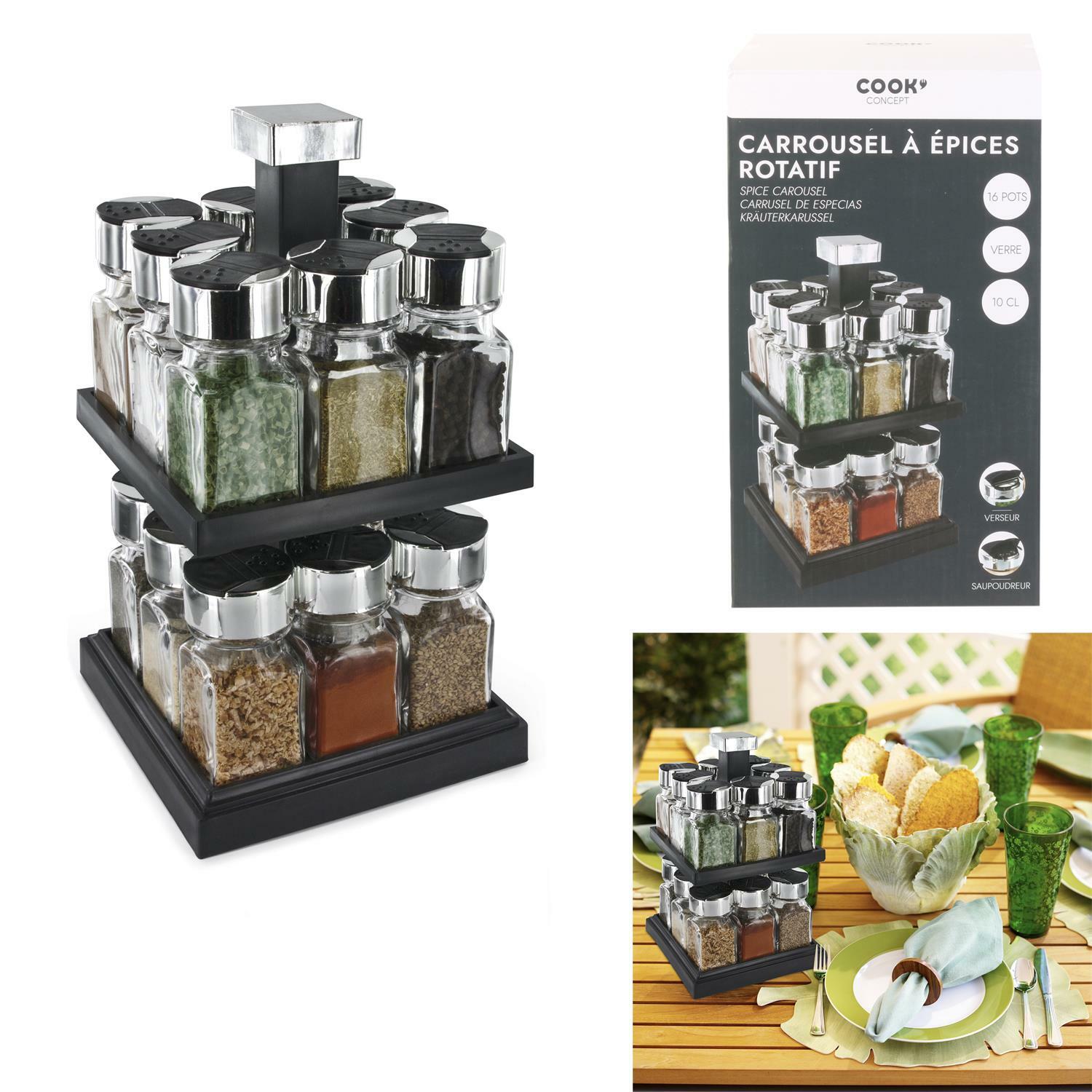 Carrousel à épices en verre et design contemporain pour rangement raffiné
