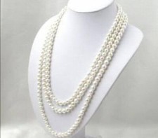 NATURAL 7-8MM WHITE FRESHWATER CULTURED PEARL LONG NECKLACE 80 INCHES