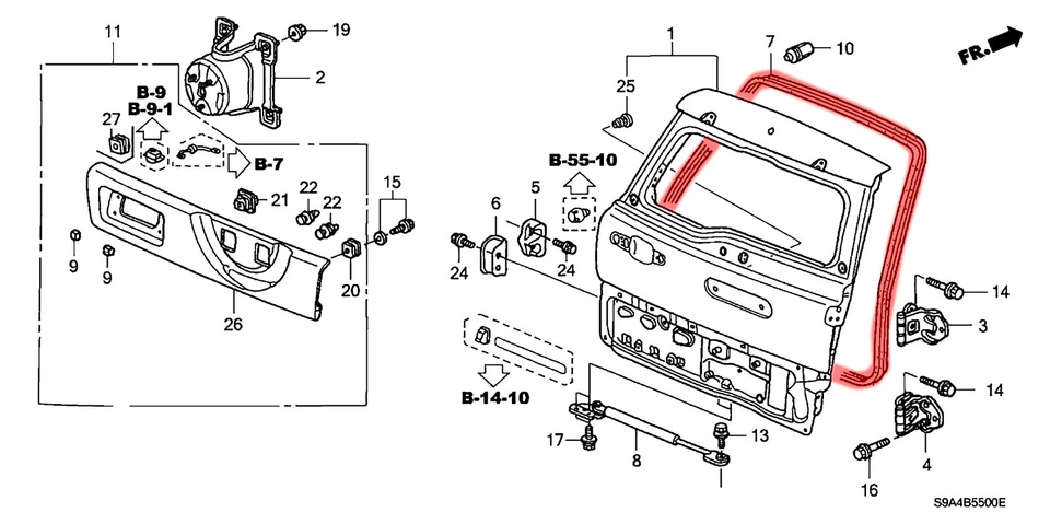 02-06 for Honda CR-V 2nd gen RD Tailgate Trunk lid weatherstrip rubber seal - Image 2 of 4