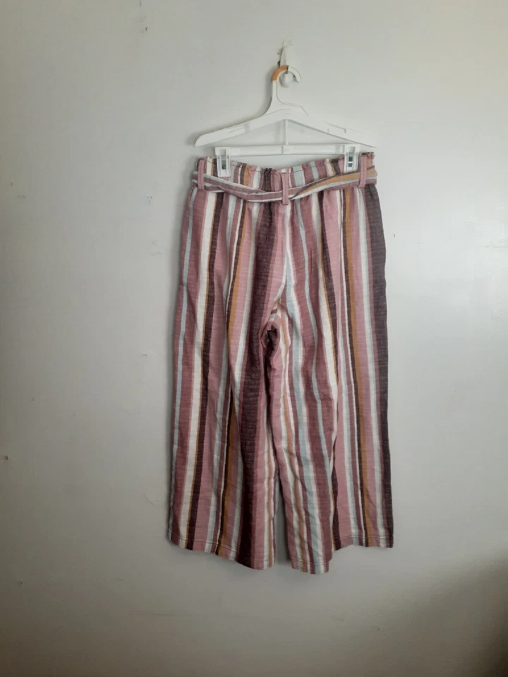 A.n.a. Pantalones de pierna ancha talla M bolsa de papel cintura mezcla de lino rosa rayas bolsillos boho Foto 2 de 4