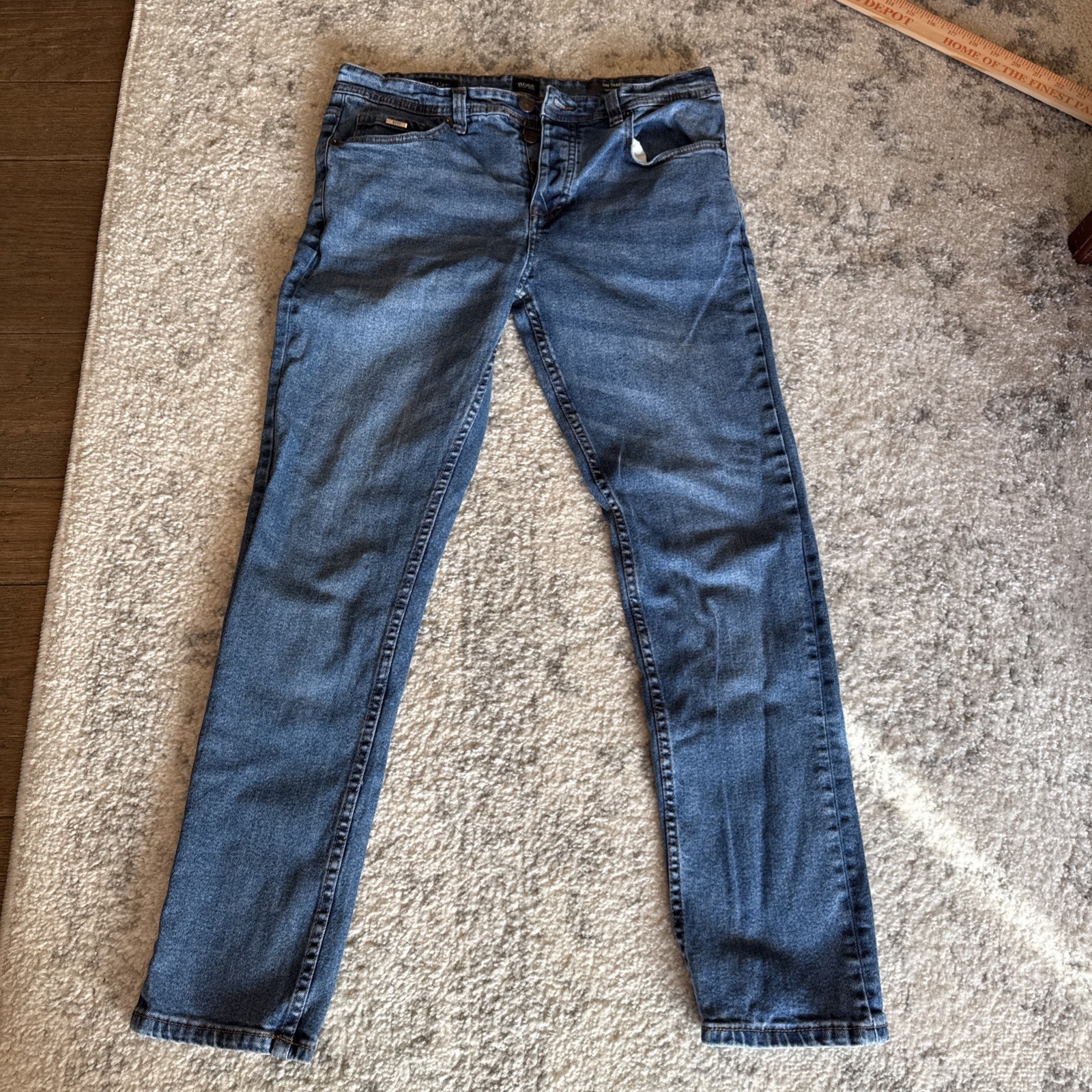 HUGO BOSS Jeans Blue Slim Tapered Stretch Denim Candiani Italy | Mens 34W/32L