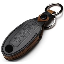 Leather Car Key Fob Cover Compatible with Nissan Keyless Remote Control C-black