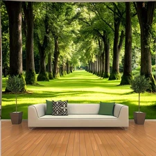 Polyester Enchanting Nature Scenery Tapestry  Vibrant Lush Greenery & Sunlit Pat