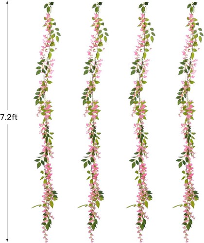 4pcs 28.8ft Artificial Wisteria Garland Pink Silk Hanging Flower Vine Decor - Picture 4 of 7