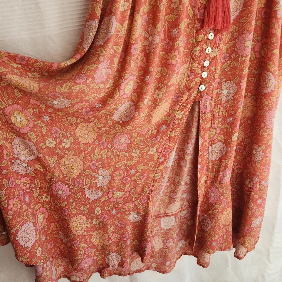 Maxi Falda Boho Floral Rachel Zoe Talla L Madreperla Abotonada Rayón Foto 4 de 4