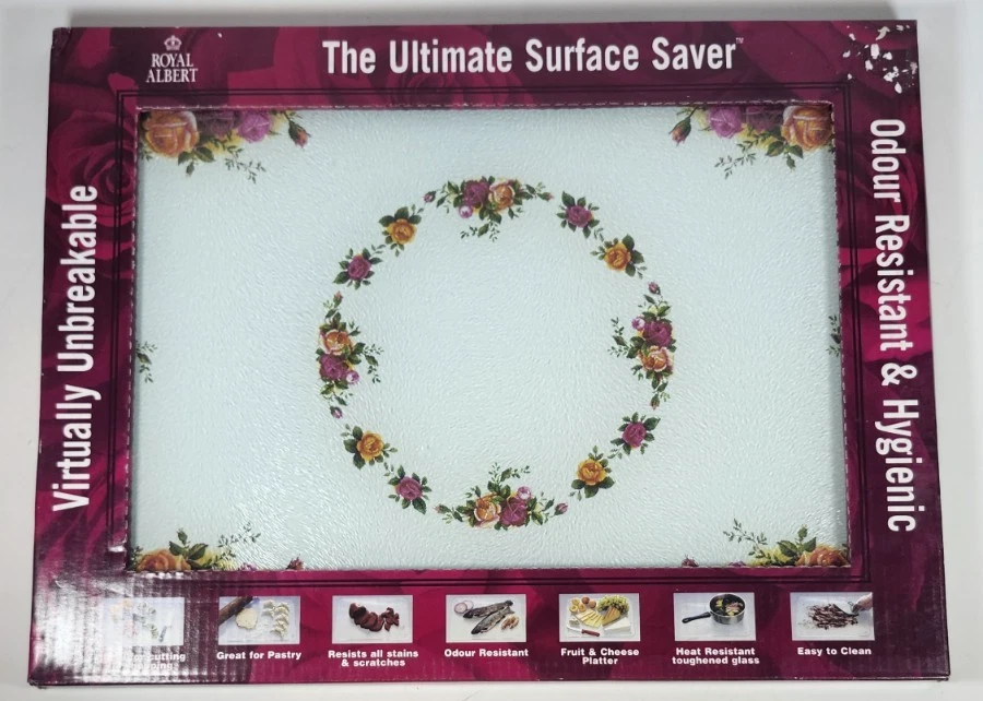 Royal Albert The Ultimate Surface Saver Glass Cutting Board NIB Blue Floral