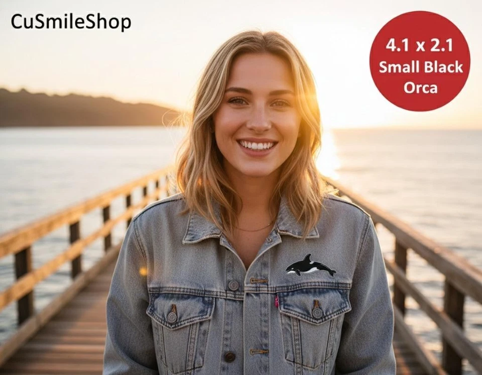 Small Orca Killer Whale Embroidered Patch Ocean Marine Life Theme Multi-Color - Image 2 of 4