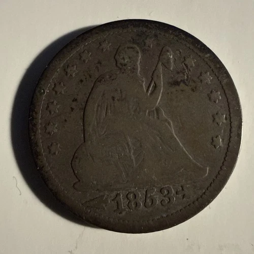 1853 Arrows and Rays Seated Liberty Quarter VG