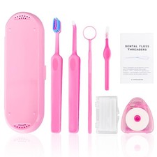 7-in-1 Orthodontic Oral Care Kit with Case   Toothbrush, End Tuft Pink