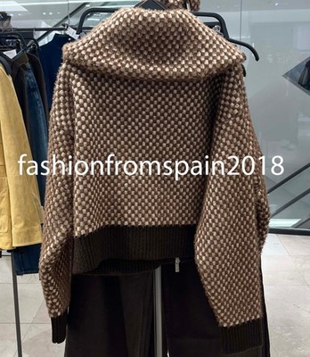 r* ZARA NEW WOMAN FAUX FUR COMBINATION KNIT BOMBER JACKET BROWN S,M,L