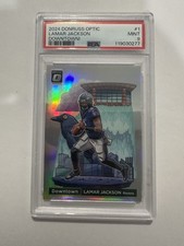 Panini 2024 Donruss Optic Downtown Lamar Jackson #1 Insert Prizm Ravens PSA 9