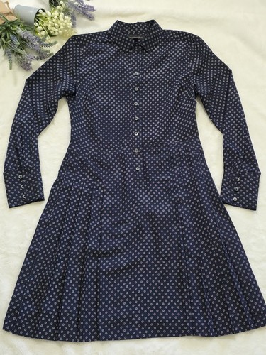 Banana Republic marineblau Kragen Knopfleiste plissiert Langarm Kleid Hemd Größe 2 - Bild 3 von 11