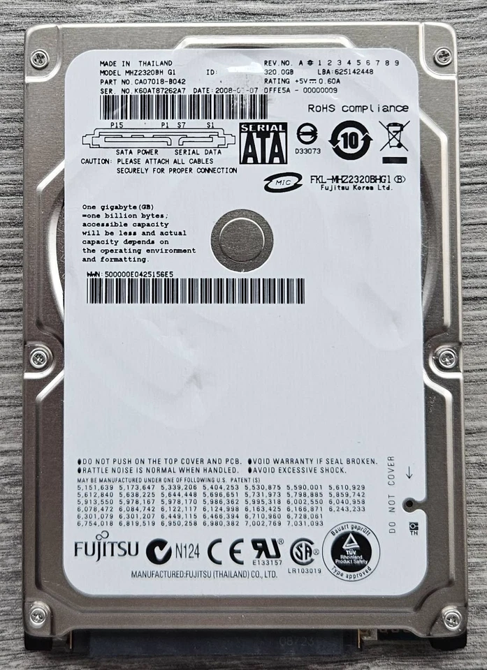 Fujitsu MHZ2320BH G1 320GB 2,5" HDD Part CA07018-B042 für Datenrettung