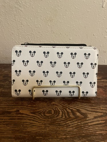 DISNEY PARKS LOUNGEFLY White Black Mickey Mouse Wallet 4x7” Card Organizer Zip - Picture 4 of 5