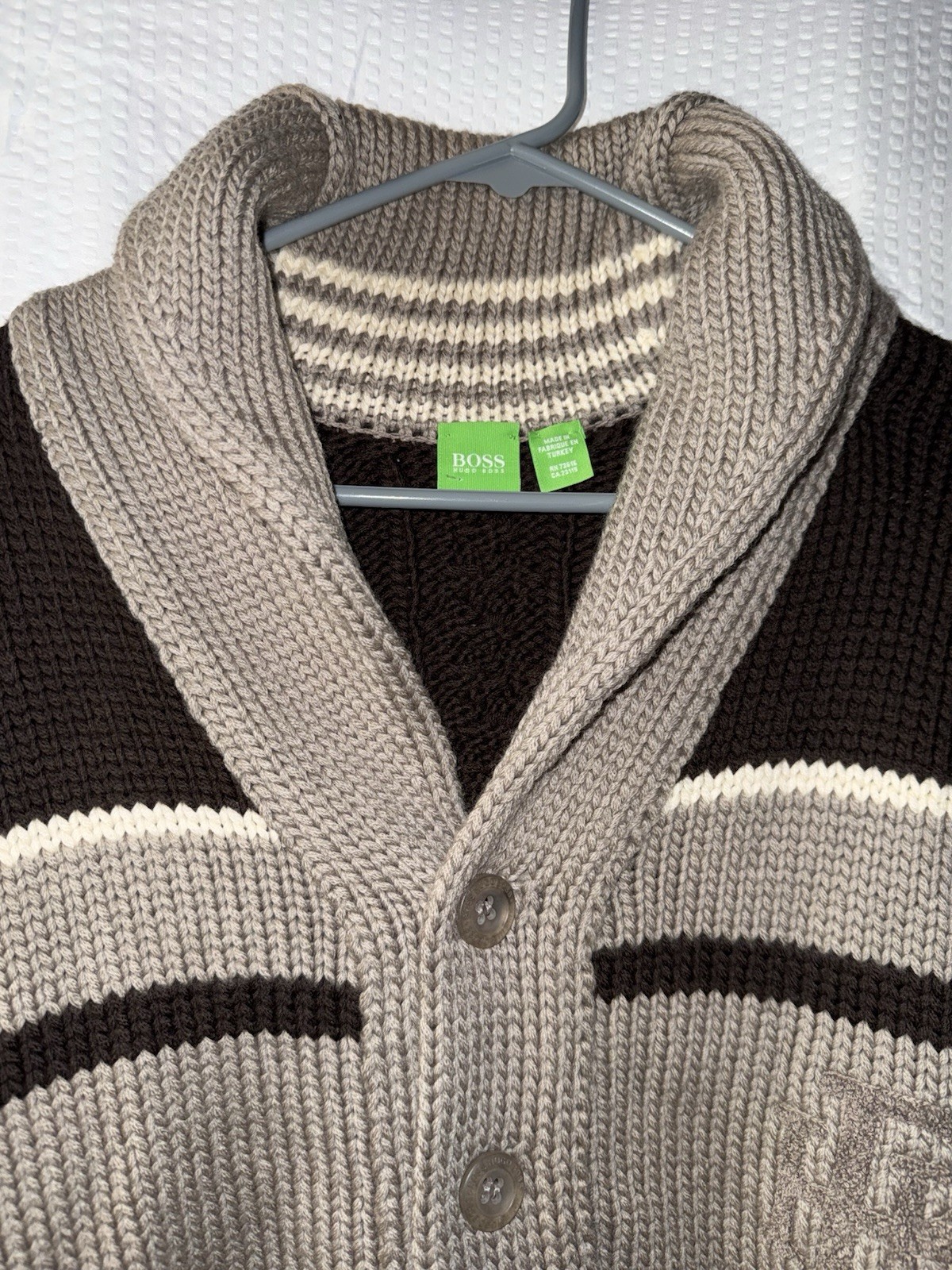 BOSS by Hugo Boss men's 100% Virgin Wool cardigan sweater Size L (Defective) thumbnail 2