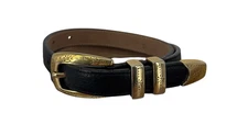 Vintage Streets Ahead black Leather  Brass Belt Sz S  #22820 Santa Monica CA