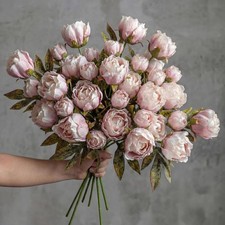 Faux Silk Peony Artificial Flowers Stem for Vase,12 Pcs,Brownish