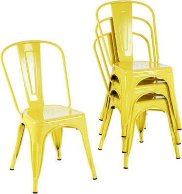 Farmhouse Tolix Style Yellow Metal Dining Chairs - Set of 4, Stackable