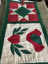 Red Green White Multi Patterned Xmas Quilted/appliqu Table Runner Handmade
