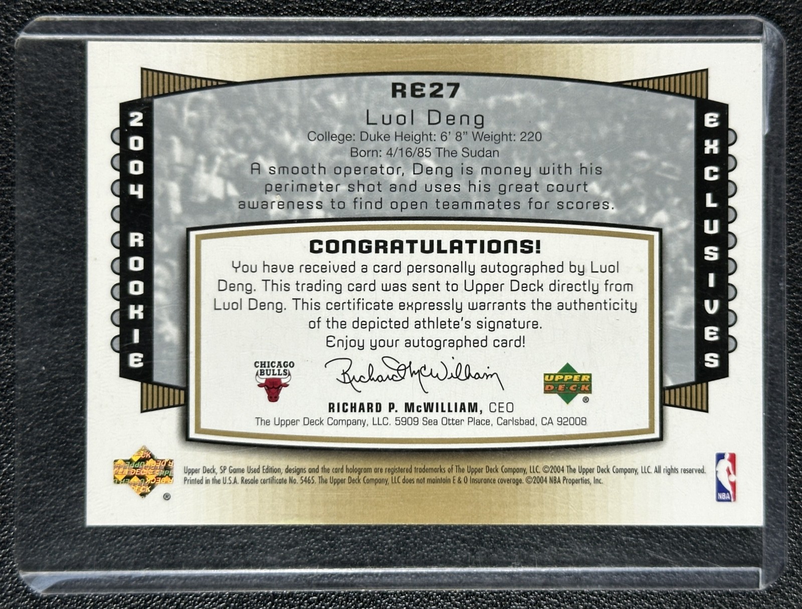 LUOL DENG 2004-05 SP GAME USED #RE27 ROOKIE EXCLUSIVE AUTO RC 42/100 BULLS view 2
