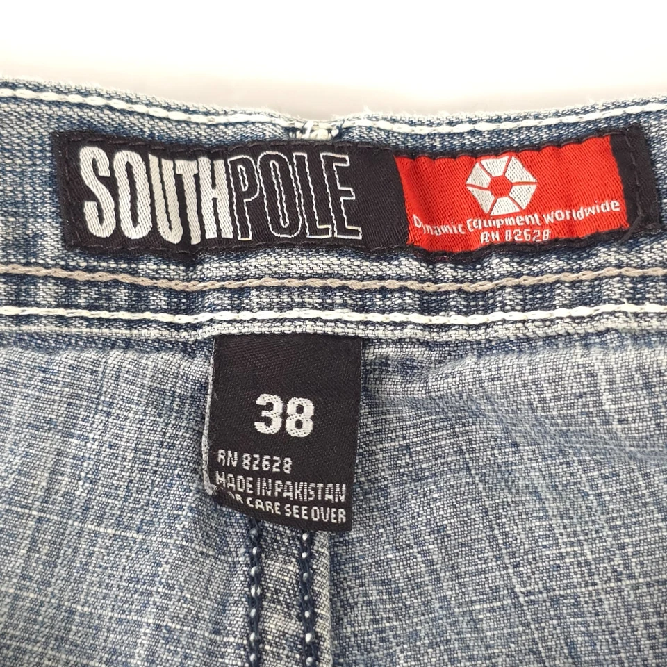 PANTALONES CORTOS VINTAGE Y2K SOUTHPOLE PARA HOMBRE TALLA 38 AZUL DENIM 100% ALGODÓN ENTREPIERNA 13 in.. Foto 3 de 4