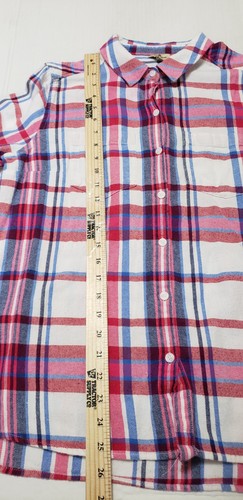 Vintage Woolrich Damen L rosa weiß kariert Langarm Knopfleiste Flanell Baumwolle - Bild 6 von 6