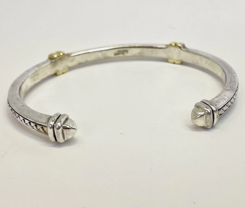 SCOTT KAY 925 SILVER & 18KT Y. GOLD CUFF BASKET-WEAVE 6.75” BRACELET #87 - Image 3 of 4