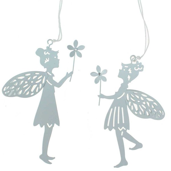 Set 2 HäNger Elfe Fee Blume Ca11,5X8Cm Metall Weiß Fensterdeko ElfenhäNger-image