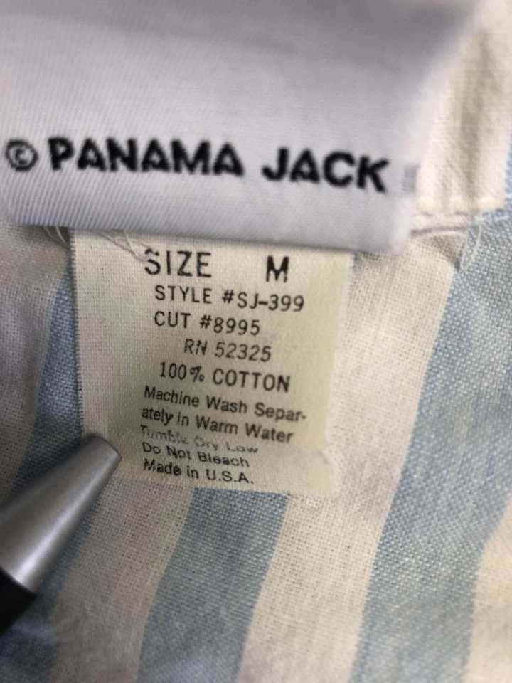 Vintage Panama Jack Shirt Mens Medium Blue White Striped Button Front 80s - Image 4 of 4