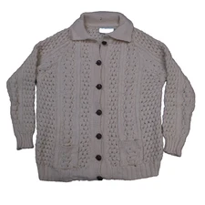 Vintage Malinmore Irish Sweater Womens Large Ivory Pure Handloomed Cardigan