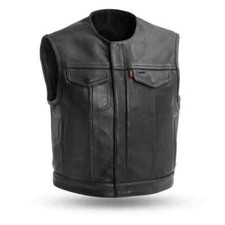 Men's Black Lowside Leather Motorcycle Vest FIM659CPM