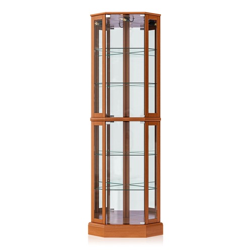 Light Brown Vertical Lighted Corner Curio Cabinet Home Living Accent Furniture - Picture 3 of 4