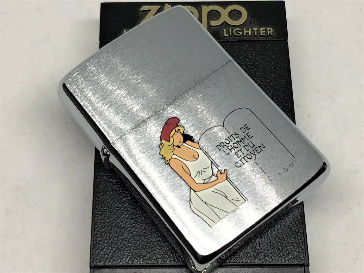 Vintage ZIPPO 1989 Etched Paint Droits de L'Homme et du Citoyen Lighter  Silver