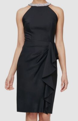 Alex Evenings Women's Embellished Halter Ruffled Dress - Black - Size 14 Alex Evenings Women's Embellished Halter Ruffled Dress - Black - Size 14
