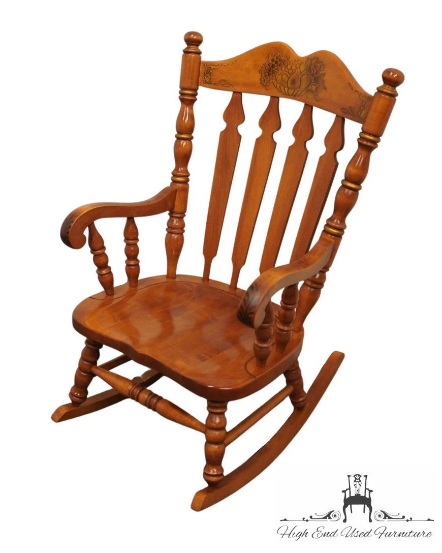 TELL CITY Solid Hard Rock Maple Colonial Style Rocking Chair w. Hand Painted