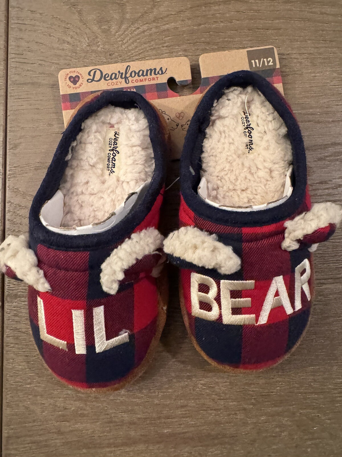 SAOLA DEARFOAMS LIL BEAR BAMBINI BAMBINO ROSSO PANTOFOLE A QUADRI SCARPE 11 12 SUOLA GOMMA