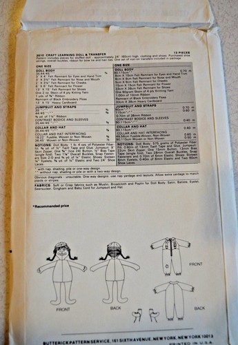 Butterick Pattern Uncut #3510 Craft Learning Doll Body & Clothes Transfer - Picture 2 of 5