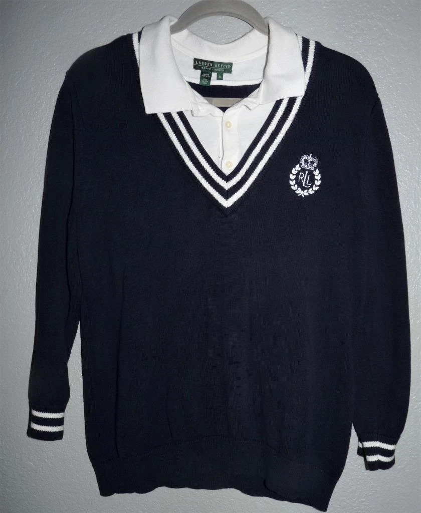 Ralph Lauren Active Womenu0026#039;s Sweater Size: XL Dickie V Neck Pullover  Navy, White | eBay