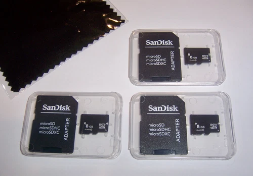 Lot of 3 New 8GB Micro SD Memory Cards, 8 GB MicroSD + Cleaning Cloth - USA