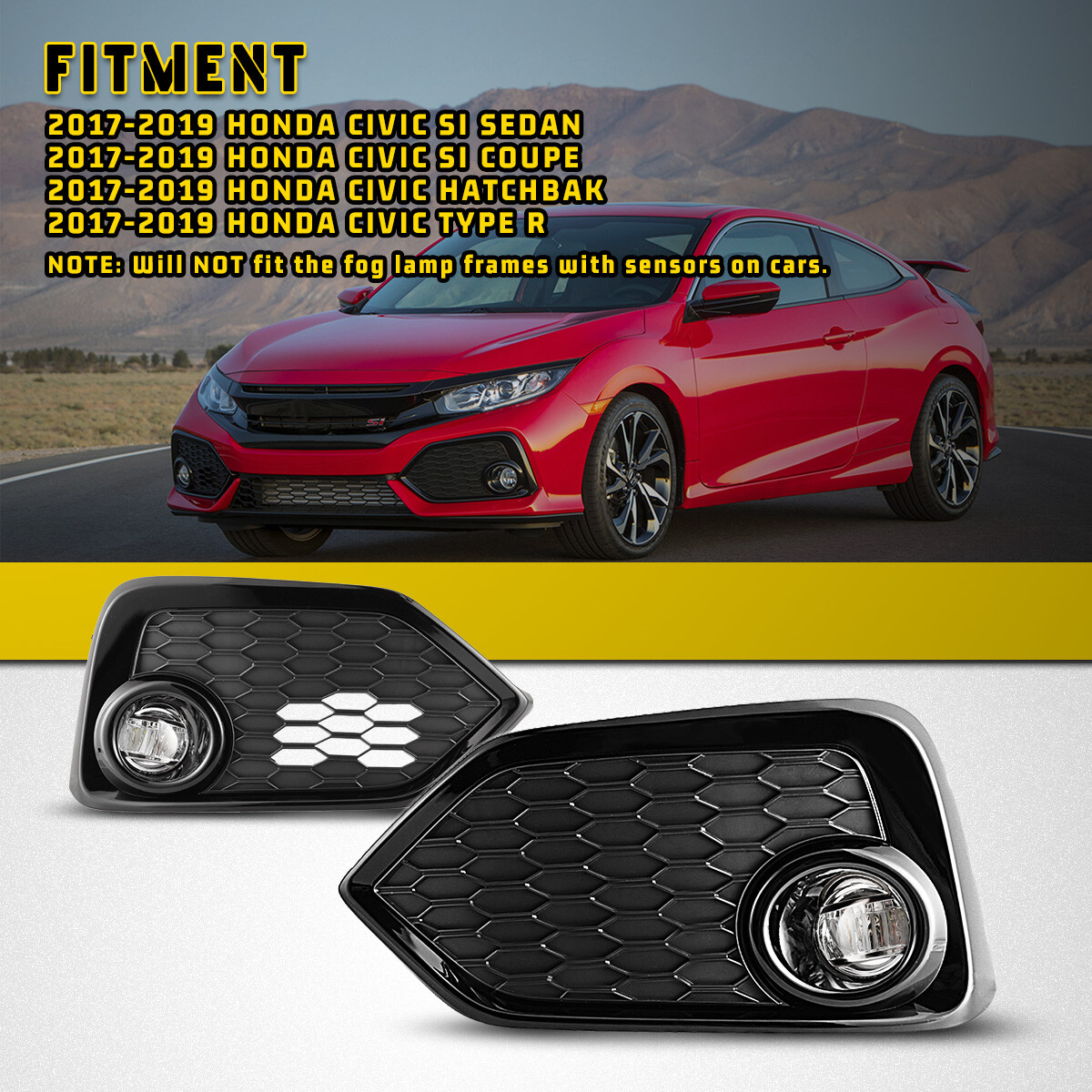 LED Fog Lights for 1719 Honda Civic Hatchback Si Assembly Lamps Wiring