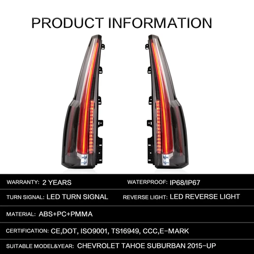 VLAND Tail Lights for 2015-2020 Chevrolet Tahoe Suburban Rear Brake Lamps LED - Picture 4 of 13