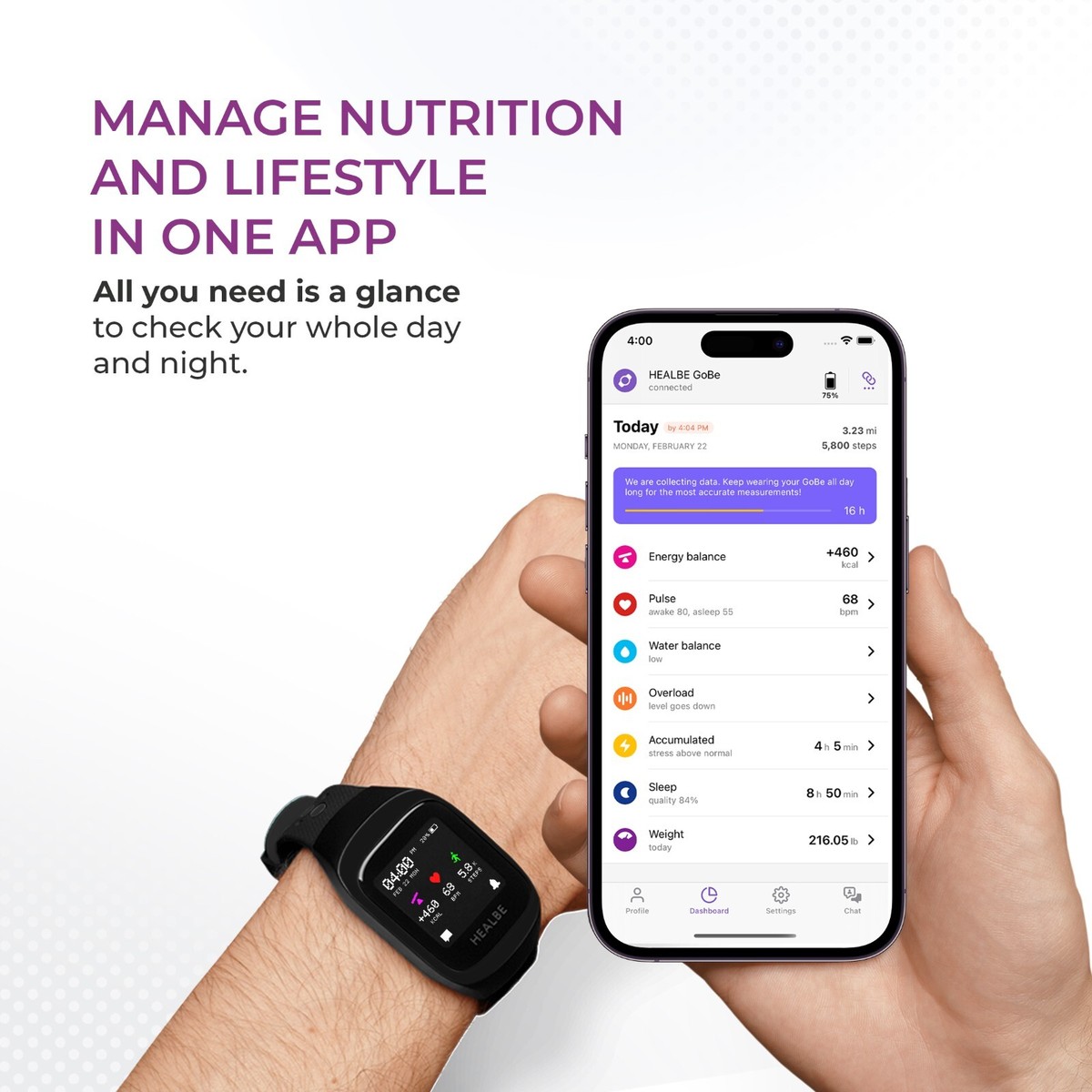 HEALBE GoBe3 Smart Band - Braccialetto Smart Che Traccia Calorie, Idratazione E Battito Cardiaco