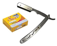  Classic Samurai CS-102 Stainles Straight Edge Barber Razor + 100 Shark Blades  