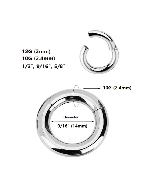 PAIR 14G 12G 10G 8G 316L Steel Hinged Segment Clicker Earring Nose Septum Ring - Image 3 of 3