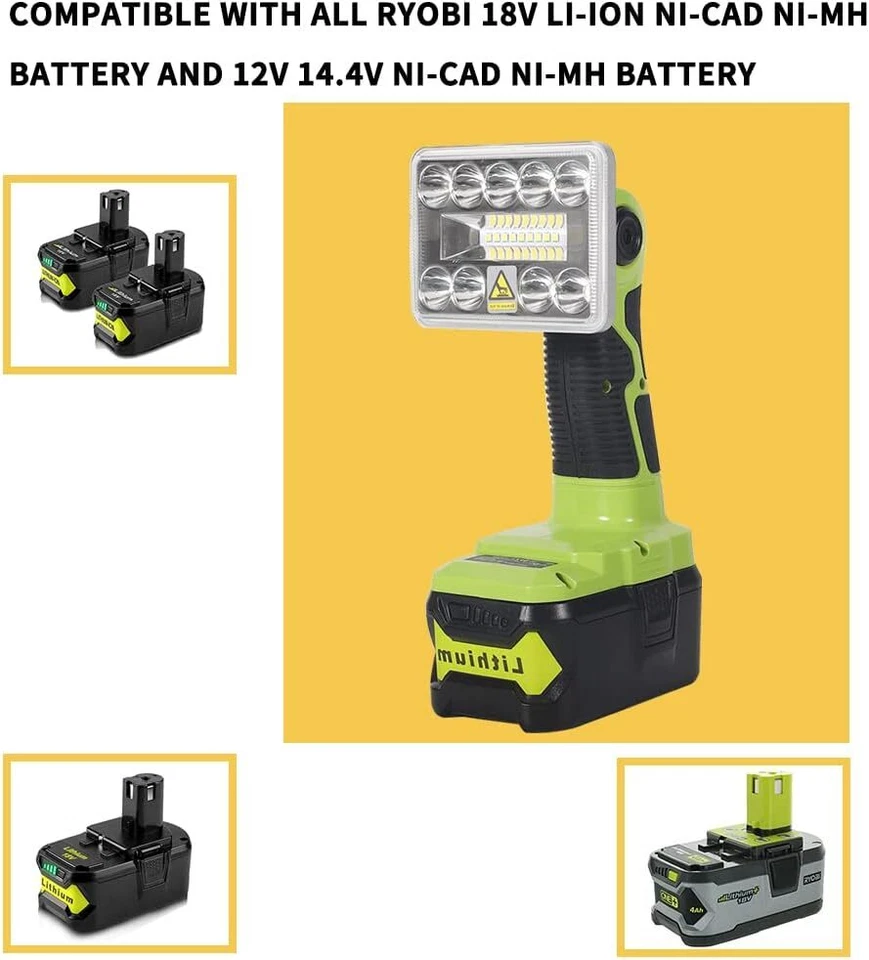 Cordless LED Work Light for Ryobi 18V Li-Ion Battery Handheld Jobsite Light 9W - Image 4 of 4