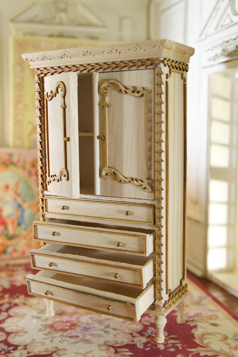 Armario De Madera En Miniatura 1:12 - Set De 4 Muebles Para Casa De Muñecas, Blanco