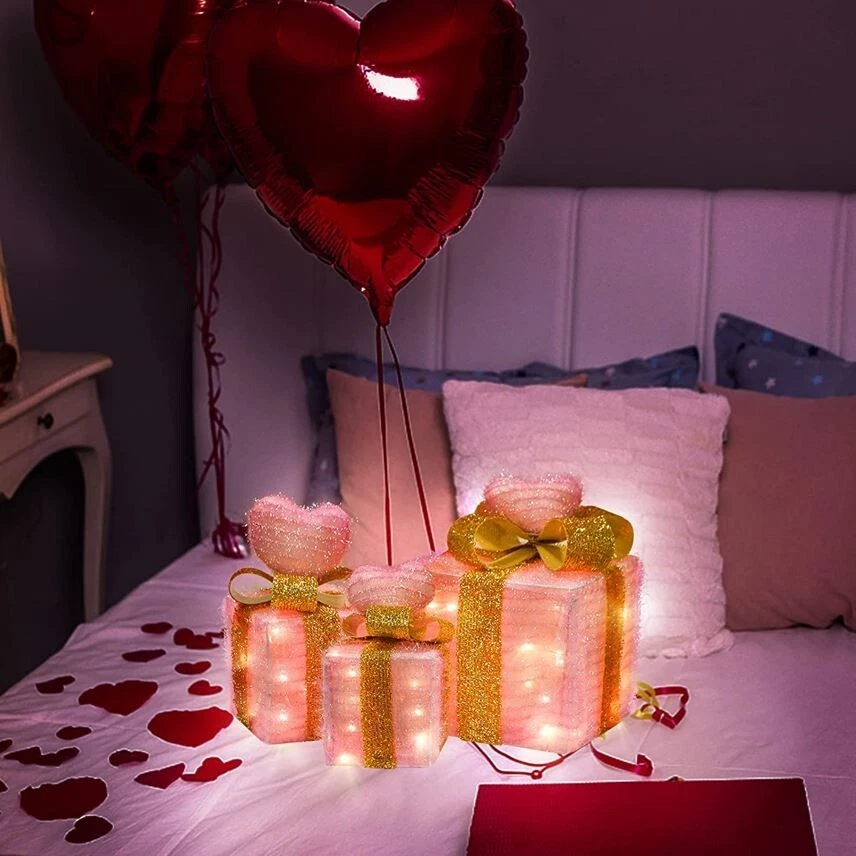 VALENTINE Day CELEBRATE DECOR Lighted Gift Boxes Pink Decorations OUTDOOR INDOOR - Image 2 of 4