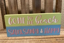 Beach Themed Tier Tray Signs Set of 2, Gone To The Beach, Salty Sandy & Happy