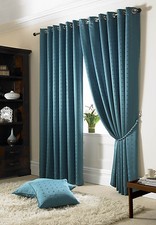 1 PAIR MADISON FULLY LINED RING TOP EYELET CURTAINS ~ FREE Tiebacks Many Colours